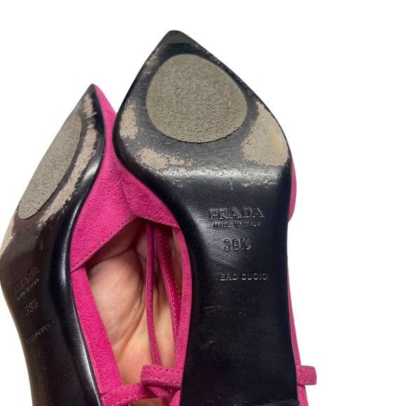Prada Suede Slingback Bow Kitten Heels Size 39 1/2 - Picture 7 of 9